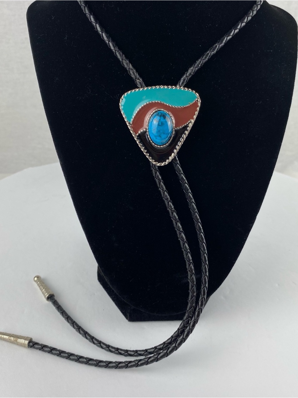 Turquoise & Brown Stone Bolo Tie Necklace